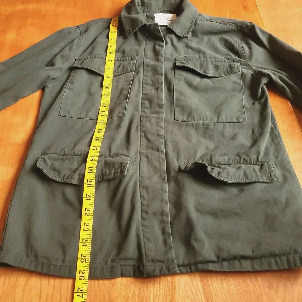 Utility Jacket Womens S Green 100% Cotton Military Army Button Front Grunge